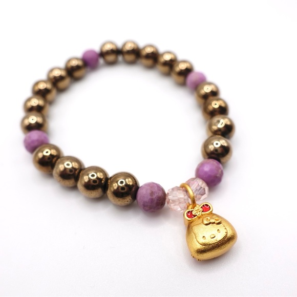 Hello Kitty - Pyrite Bracelet - 24K Gold Vermeil Charm - Picture 2 of 4